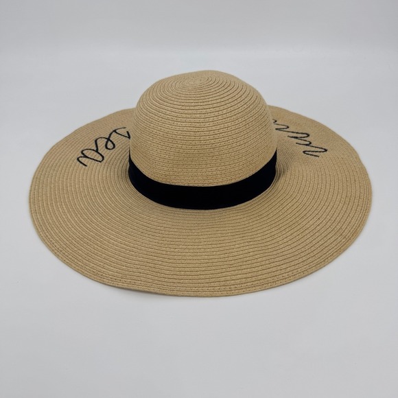 J.Crew Vitamin Sea Floppy Wide Brim Hat One Size Natural Black Bow Beach Resort - Picture 3 of 5